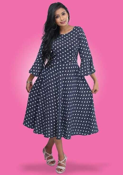 Polka Designed Round Necked Short Frock with Bell Sleeves-SunMart ...