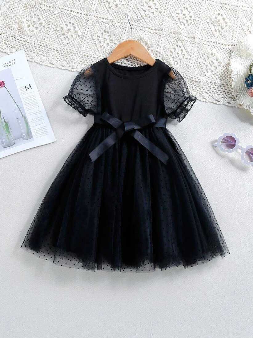 Poppi - Toddler Girls Puff Sleeve Black Dress