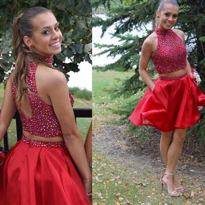 Popular Red Two Piece Blush Homecoming Dress Beaded Short Prom ...