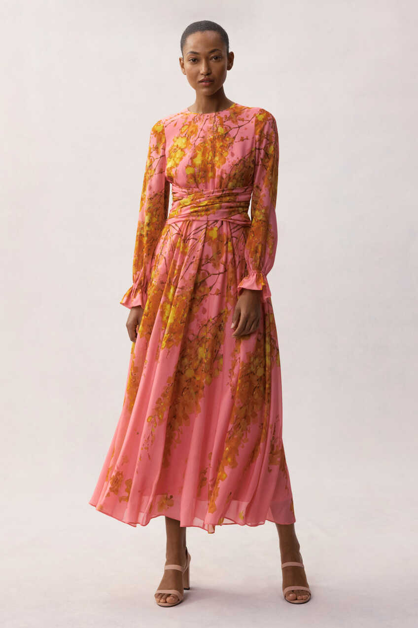 Portofino Midi Dress Pink Multicolour Silk - Welcome to the Fold LTD