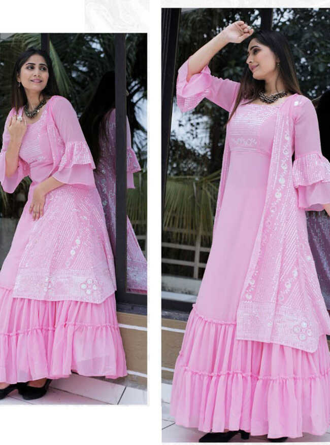 Pretty Designer Party Wear Baby Pink Gown | Latest Kurti Designs