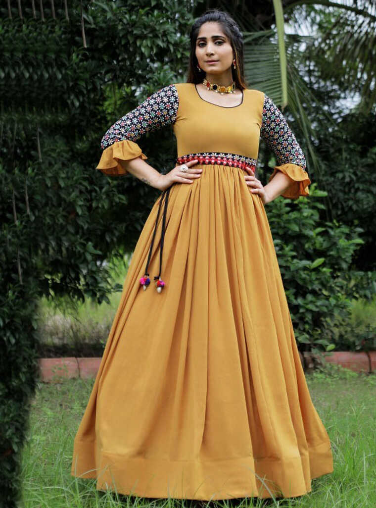 Pretty Designer Party Wear Yellow Gown | Latest Kurti Designs