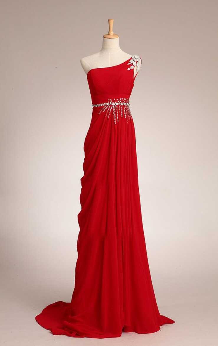 Pretty Elegant Red One-shoulder Prom Dress With Beadings, Simple ...