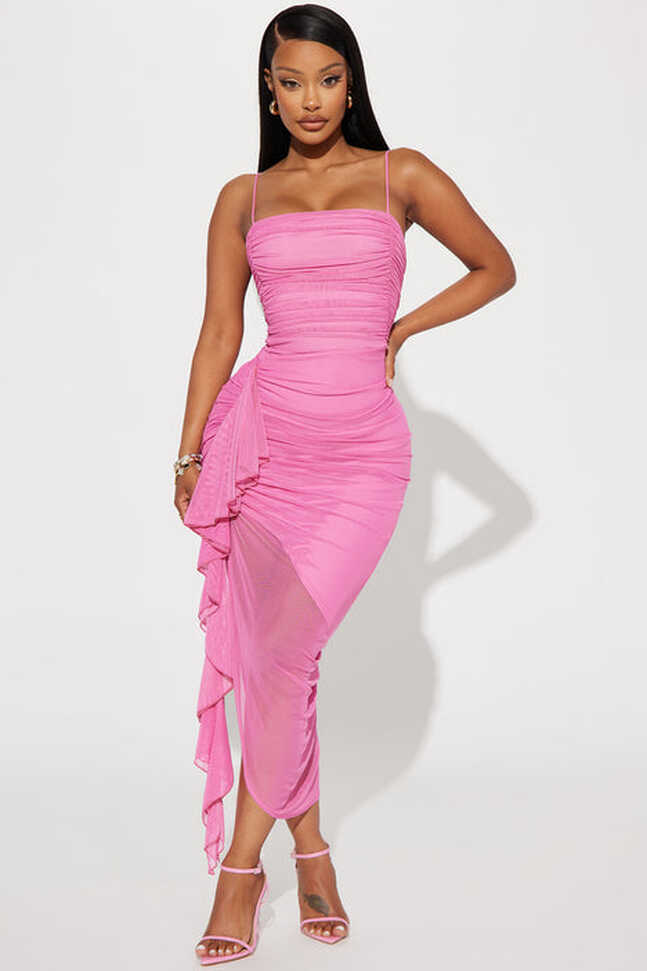 Pretty Lady Ruched Midi Dress - Pink | Fashion Nova, Dresses ...