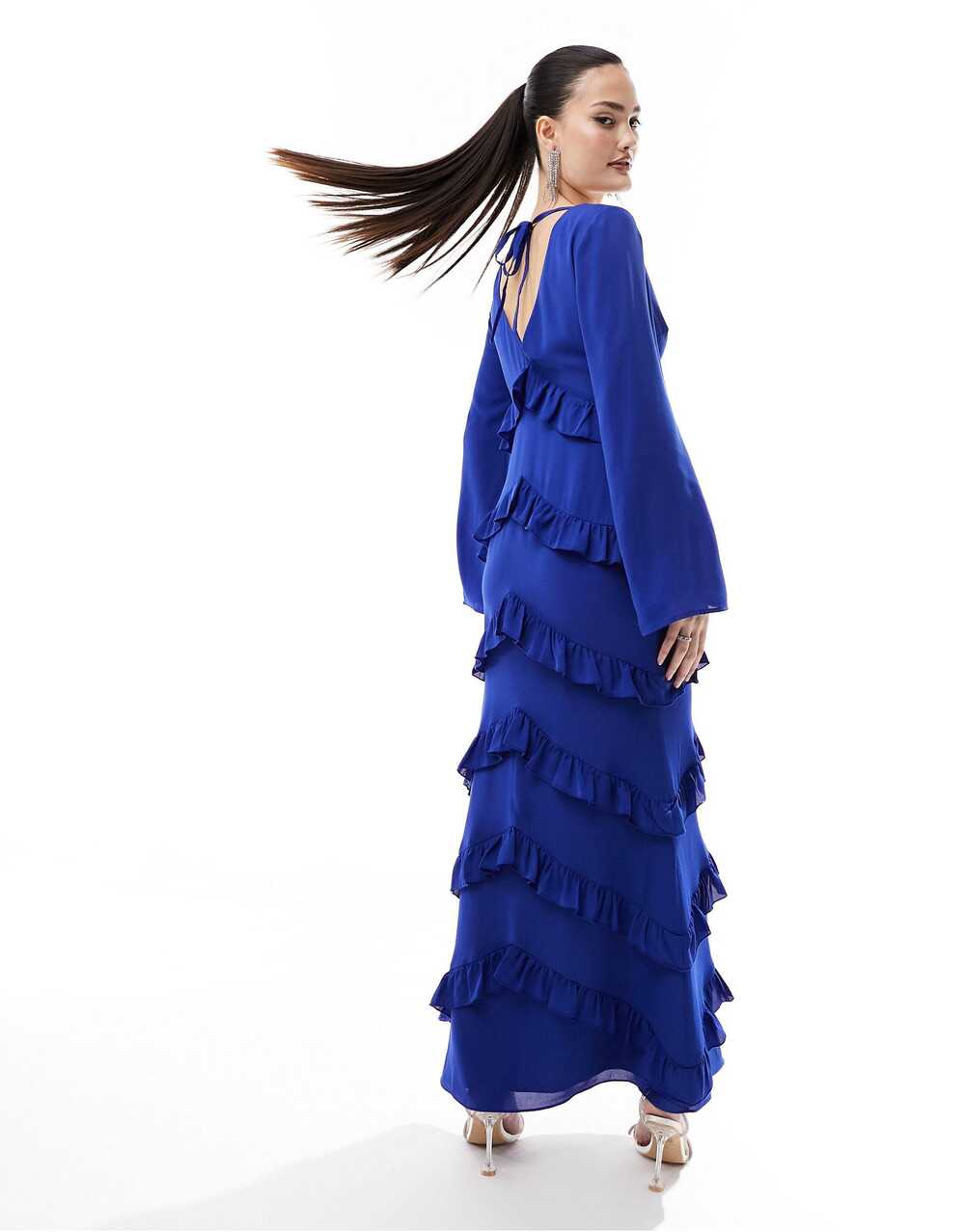 Pretty Lavish Long Sleeve Ruffle Maxi Dress in Blue | Lyst UK