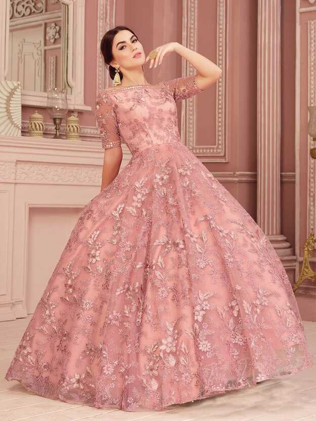 Pretty Pink Gown In Net| shop latest designer pink gown online ...