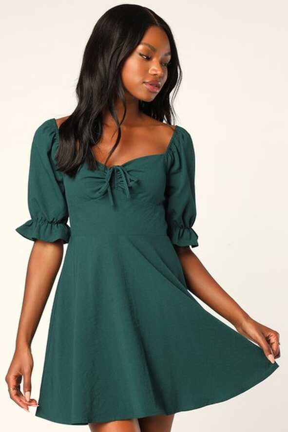 Pretty Puff Sleeve Dress - Green Mini Dress - Casual Day Dress - Lulus