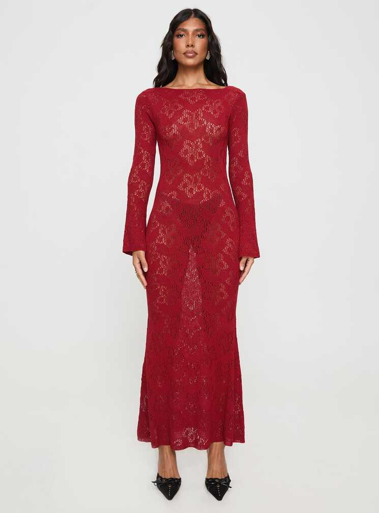 Pricely Long Sleeve Maxi Dress Red