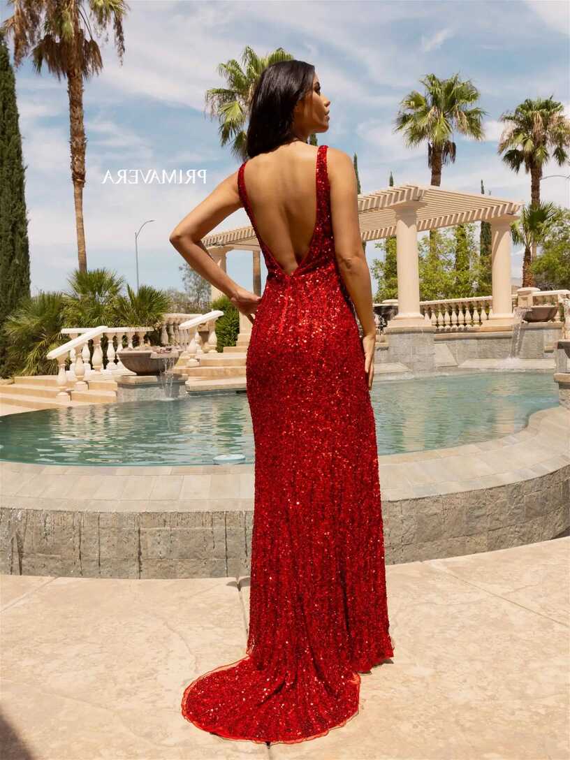 Primavera Couture 3912 Prom Dress Long Beaded Backless Dress Slit ...