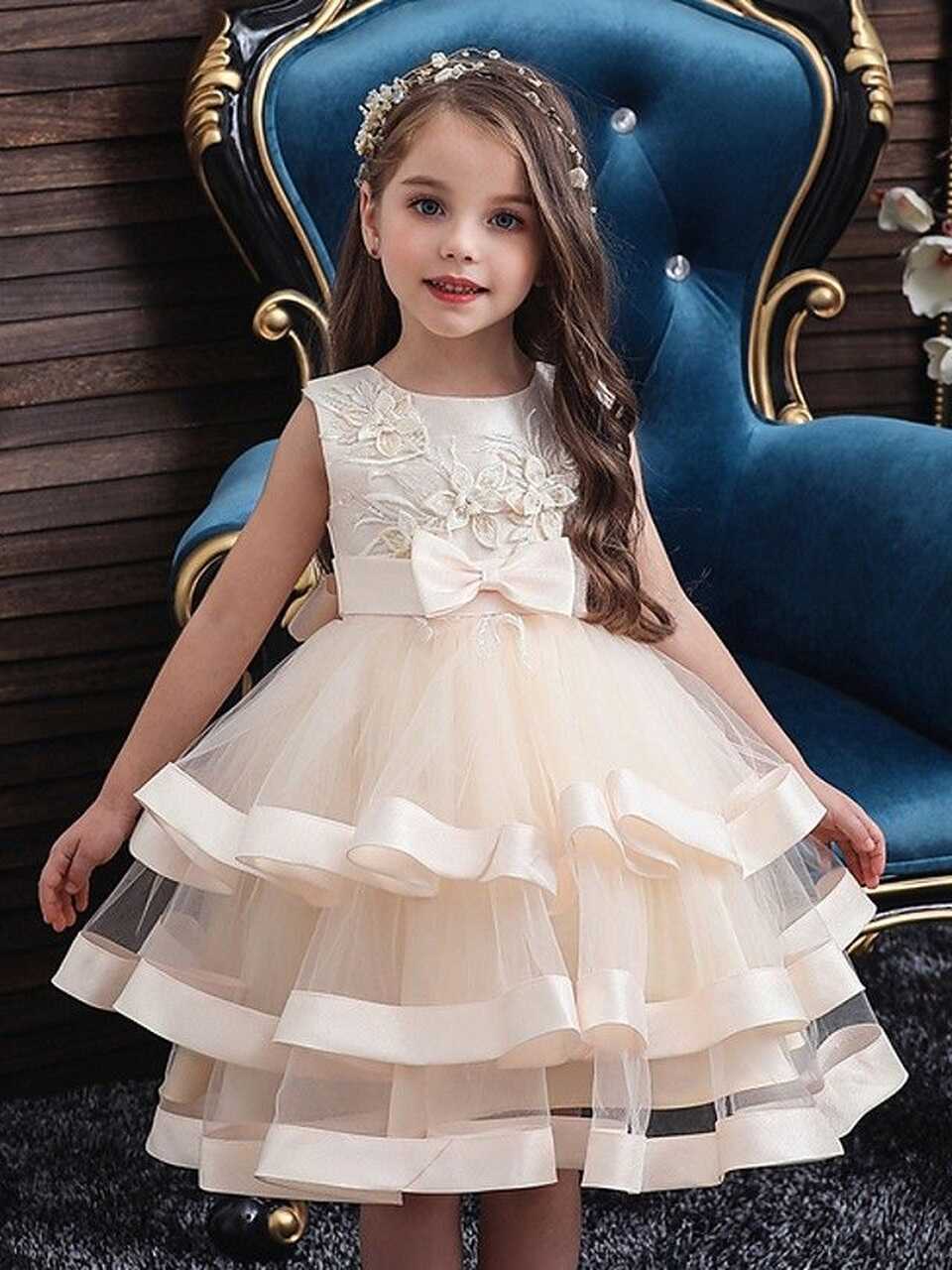 Princess Ball Gown Knee Length White Flower Girl Dresses