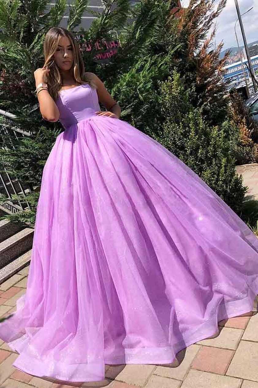 Princess Ball Gown Lilac Straps Long Prom Formal Dress – Pgmdress