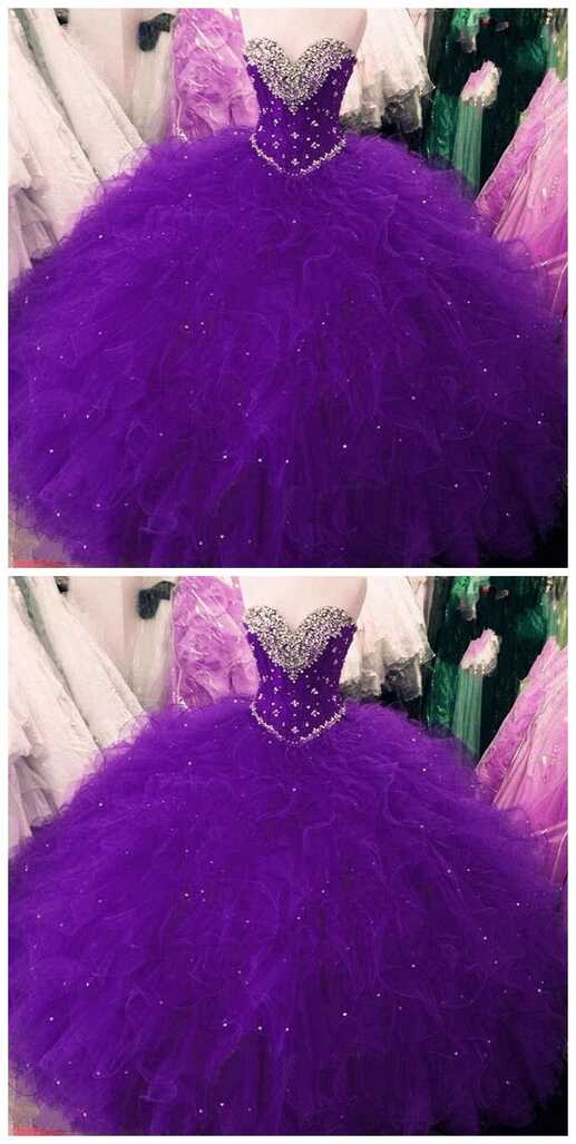 Princess Ball Gown Purple Sweet 16 Dresses Beaded Lace Up Gowns ...