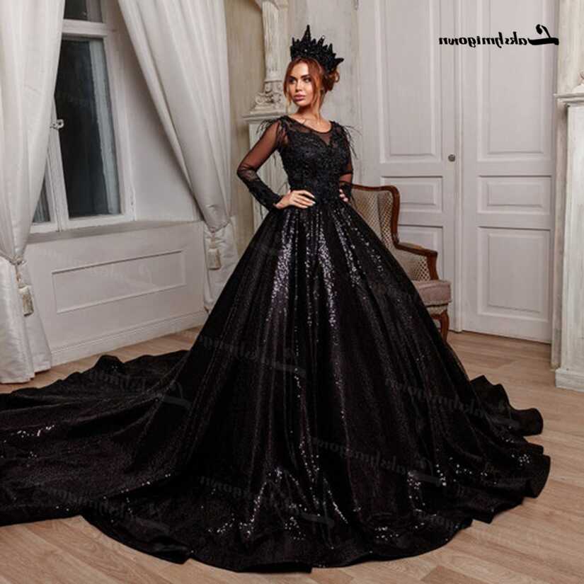 Princess Black Full Sparkle Ball Gown Wedding Dress Luxury Long ...