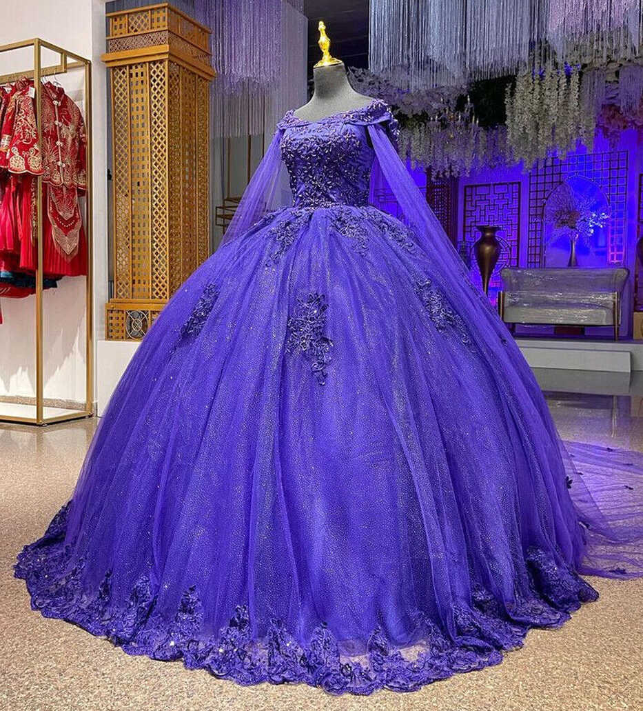 Princess Dark Purple Quinceanera Dresses with Cape Sweet 15 16 ...