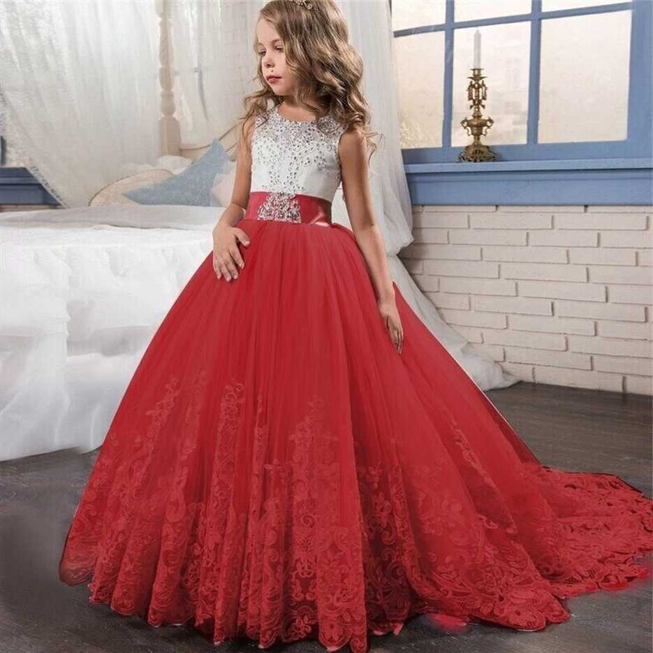 Princess Girls Party Dress Lace Long Gown Birthday Bridesmaid ...