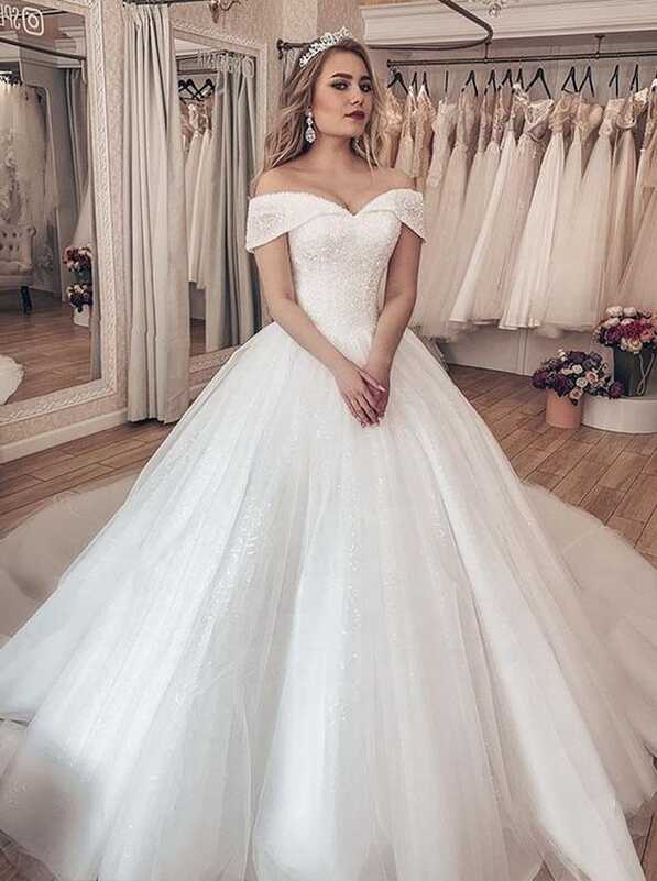 Princess Off the Shoulder Ball Gown Wedding Dress,Luxurious Bridal ...