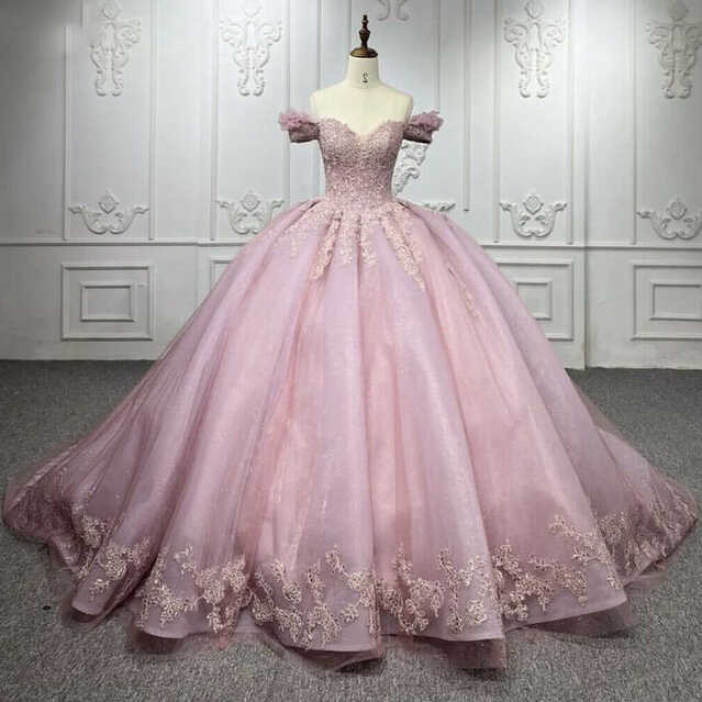 Princess Pink Quinceanera Dresses Off Shoulder Sweet 15 16 Prom ...