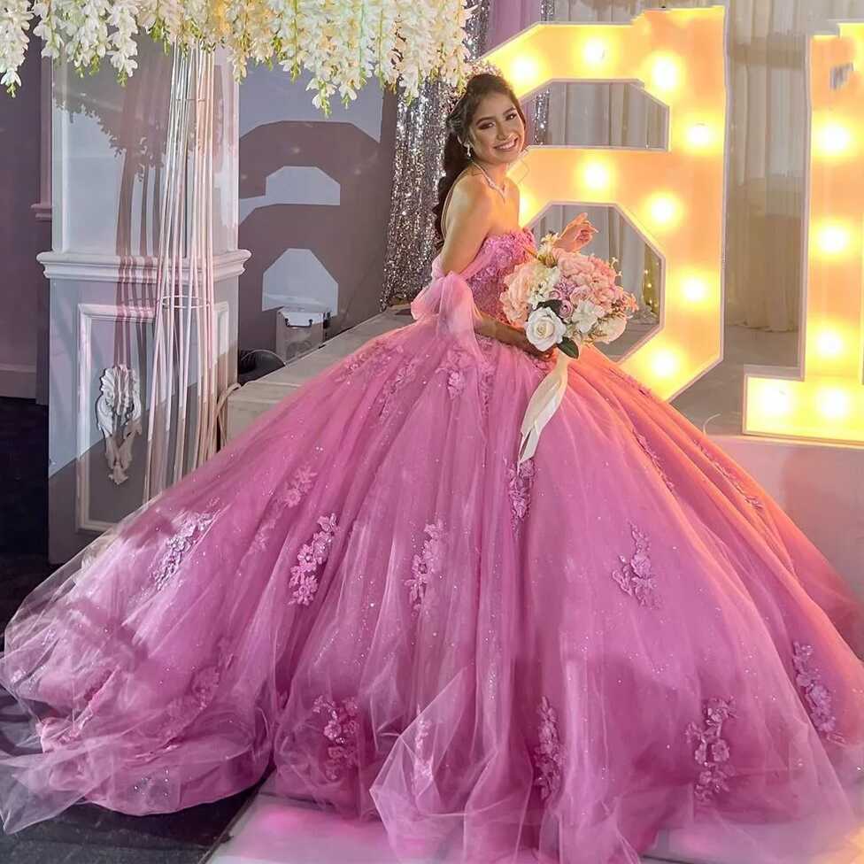 Princess Pink Quinceanera Dresses Sweet 16 15 Off Shoulder Party ...