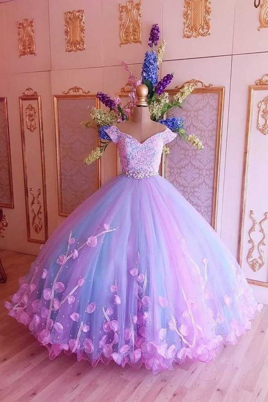 Princess Pink and Blue Ball Gown Cheap Prom,Quinceanera Dresses ...