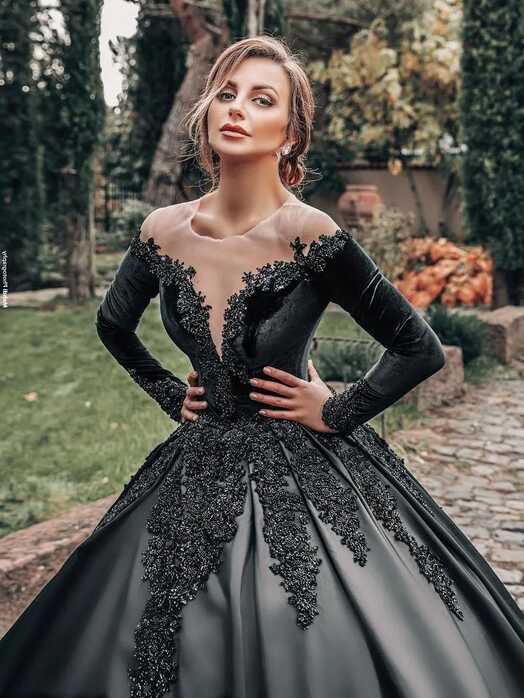 Princess Plus Size Unique Black Gothic Ball Gown Wedding Dresses ...