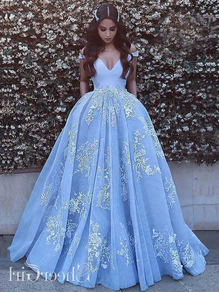 Princess Prom Dresses V-neck Sky Blue Off the Shoulder Quinceanera ...