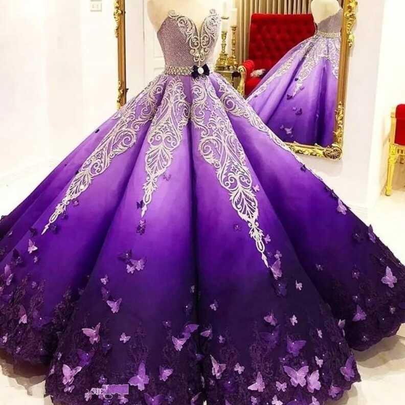 Princess Purple Quinceanera Dresses Crystal Beads Sash Butterfly ...