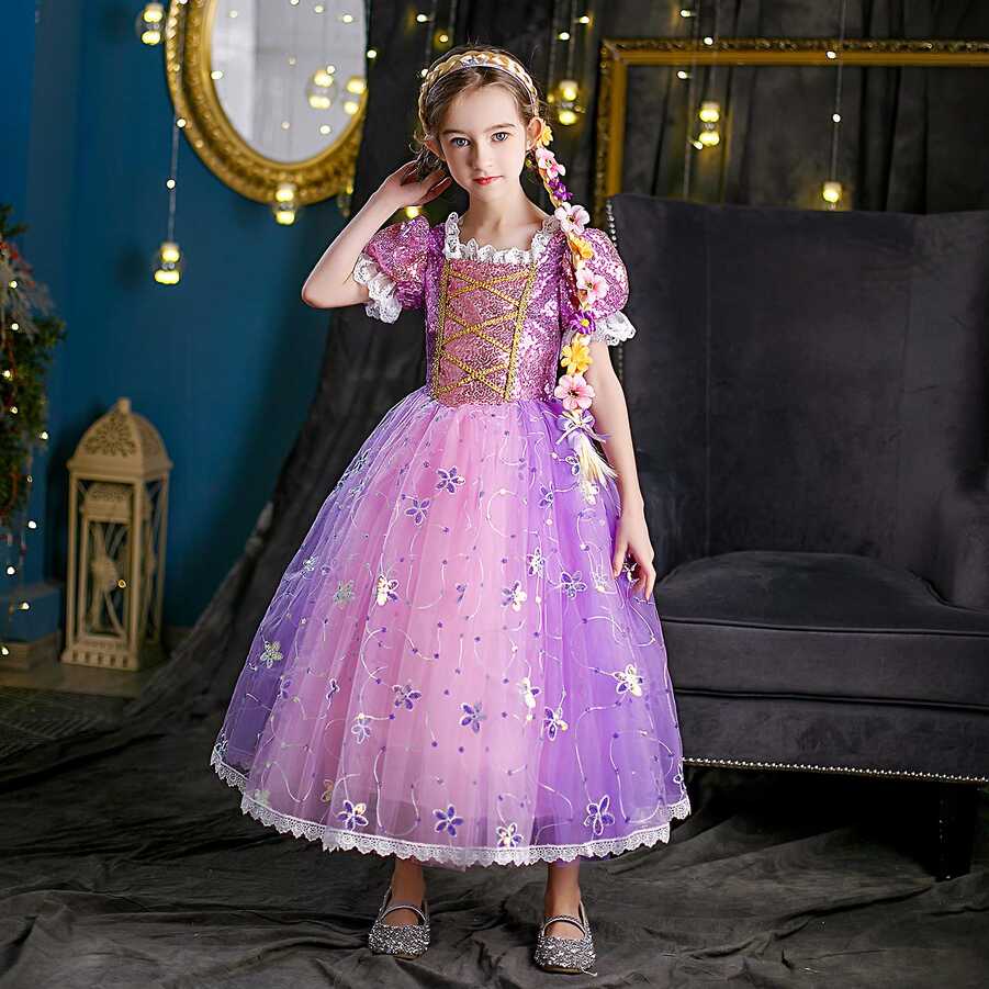 Princess Rapunzel Dress For Girls Elegant Purple Gowns Fancy ...