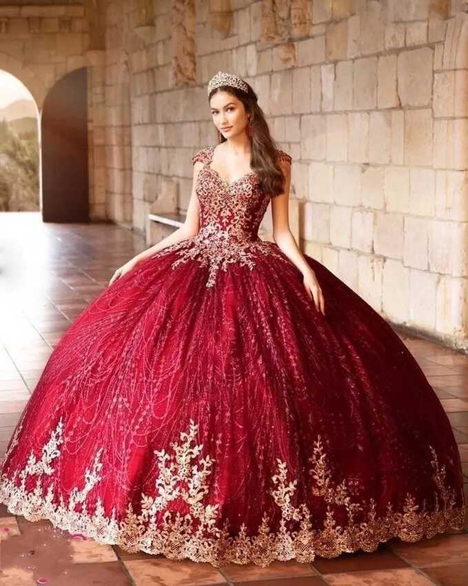 Princess Red Applique Quinceanera Ball Gown With Tulle Plus Size ...