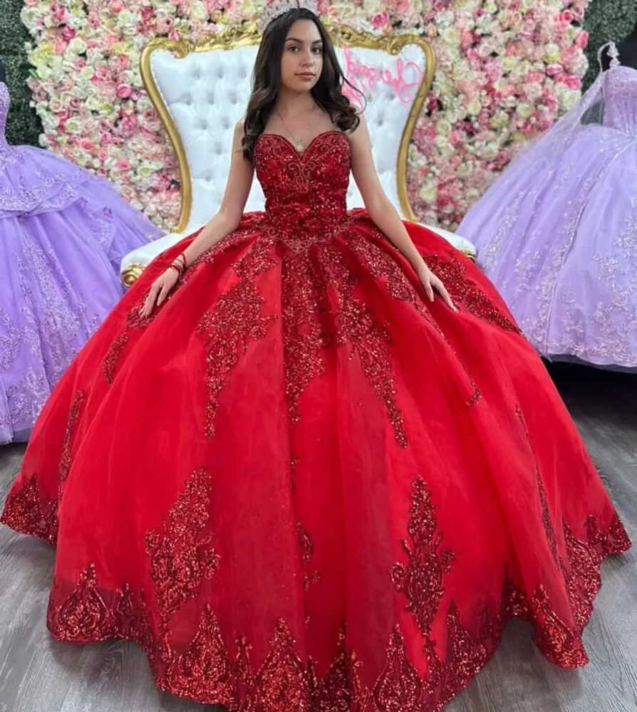 Princess Red Quinceanera Dresses Beaded Sweet 15 16 Prom Party ...