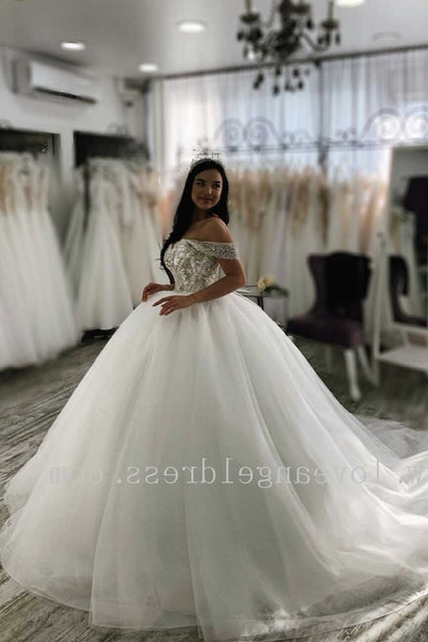 Princess Rhinestones Ball Gown Wedding Dress Off-the-shoulder ...