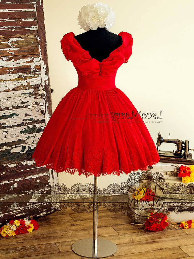 Princess Short Red Dress with Off Shoulder Organza Top &amp; Puffy ...