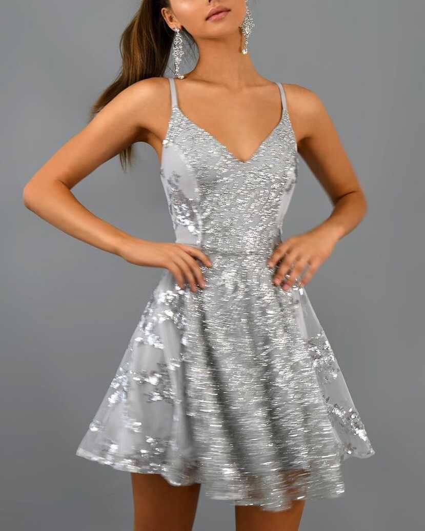 Princess Short Silver Sequins Homecoming Dress