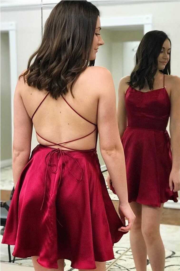 Princess Straps Short Prom Dress Wine Red Homecoming Dress – Pgmdress