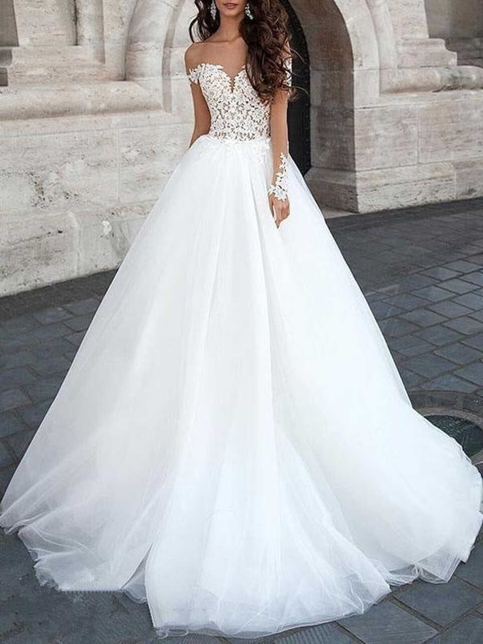 Princess Wedding Dress 2021 Ball Gown Sweetheart Neck Long Sleeves ...