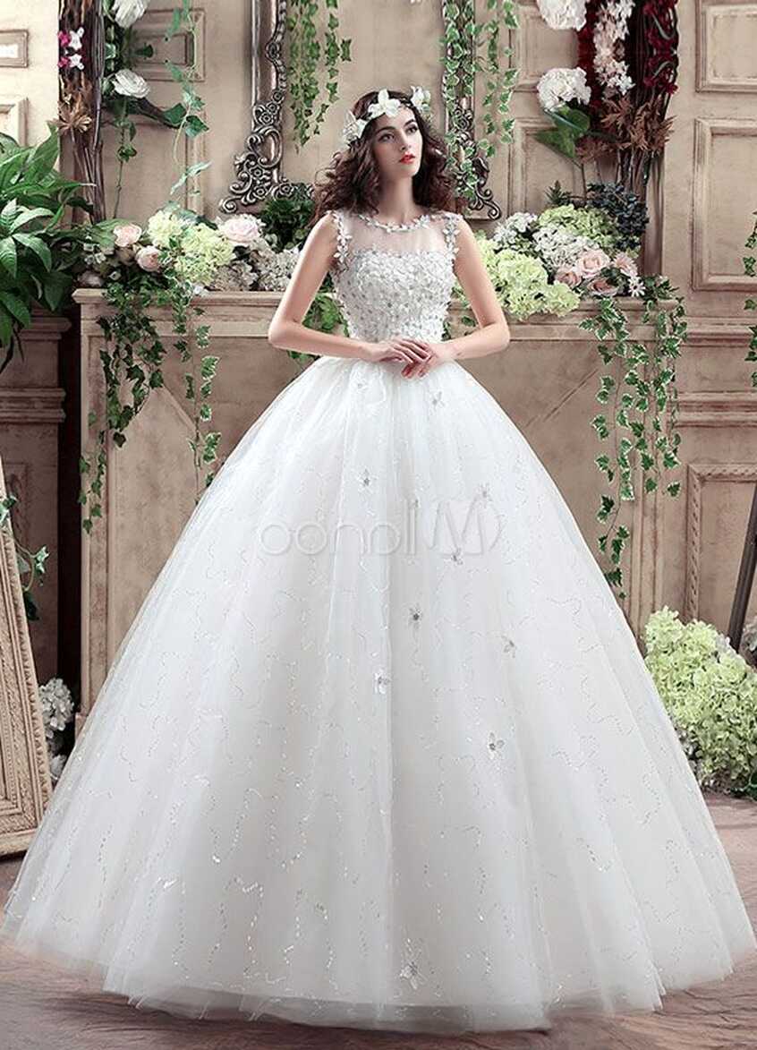 Princess Wedding Dress 3D Flowers Applique White Maxi Beading ...