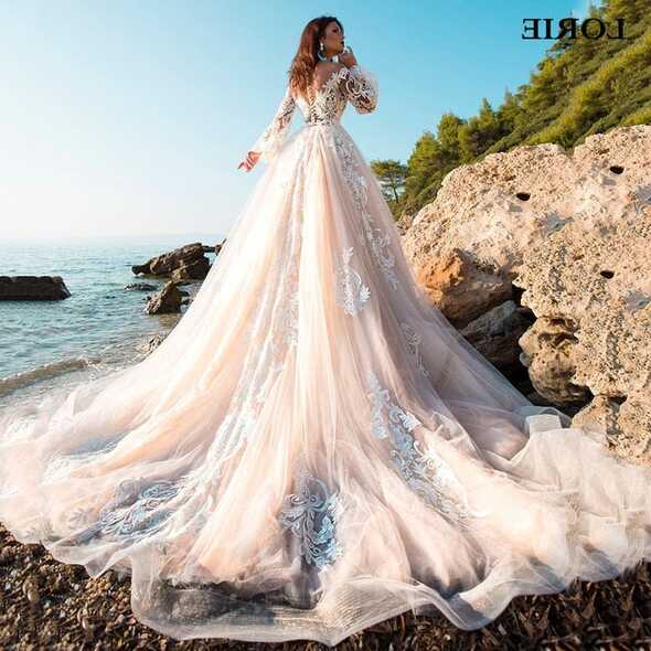 Princess Wedding Dress A Line Lace Bridal Dress With Long Train ...