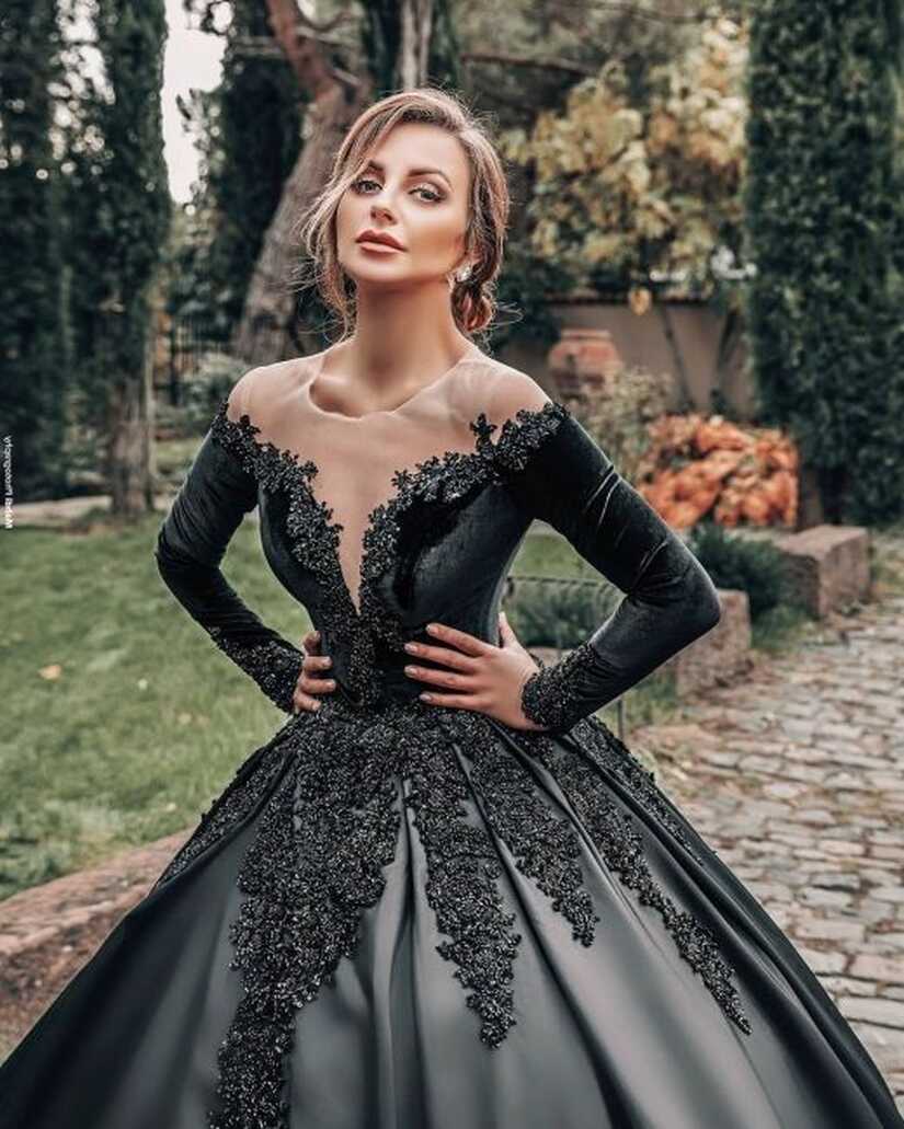 Princess Wedding Dresses Black | Wedding dresses with sleeves