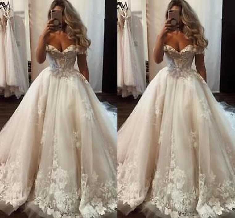 Princess Wedding Dresses Off Shoulder Lace Applique Corset Plus ...