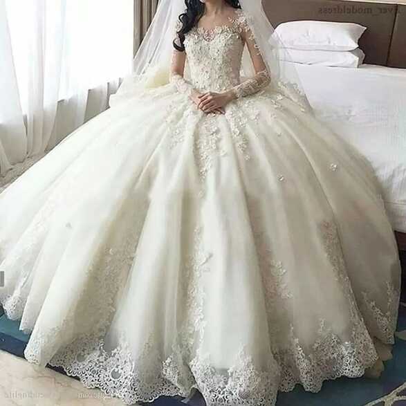 Princess Wedding Dresses Sweetheart Long Sleeves With Train Lace ...