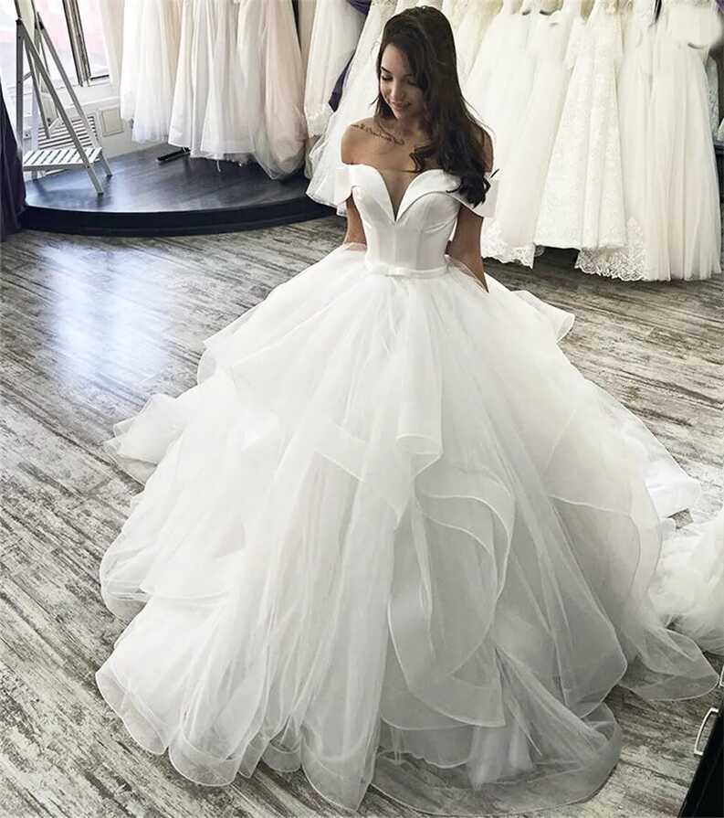 Princess Wedding Dresses Sweetheart Off Shoulder Sweep Train Tulle ...