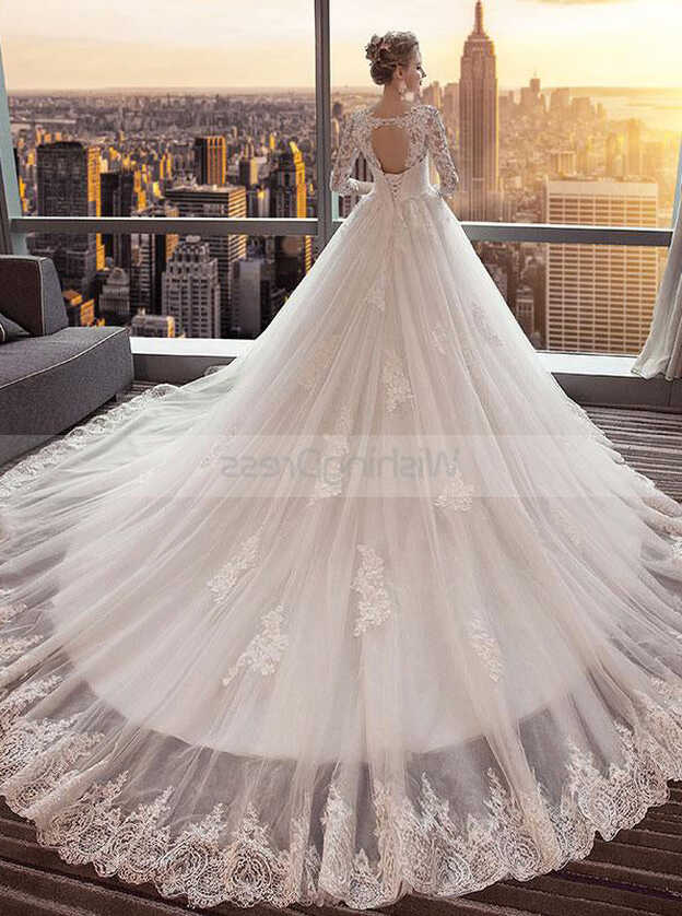 Princess Wedding Dresses,Wedding Dress with Sleeves,Tulle Long ...