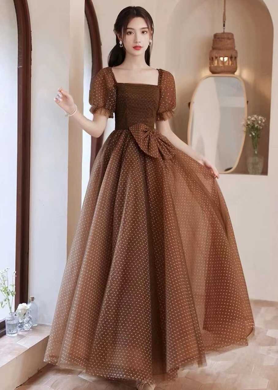 Princess evening dress, temperament party dress dress, brown ...