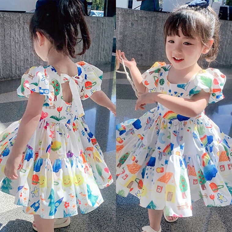 Printed Baby Girl Dresses Summer Casual Kids Wears Little Girl ...