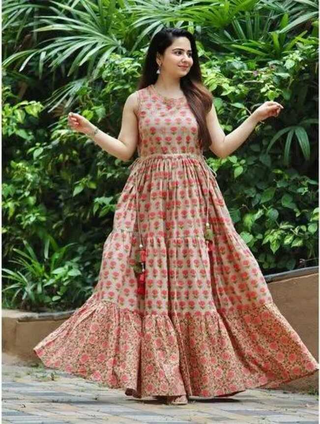 Printed Ladies Party Wear Long Gowns, Anarkali, Sleeveless at Rs ...