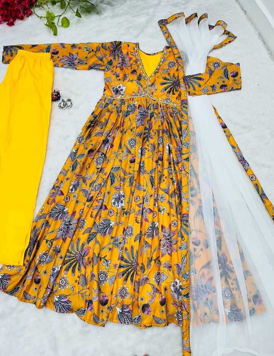 Printed Yellow New Summer special party wear Dress, Handwash at ...