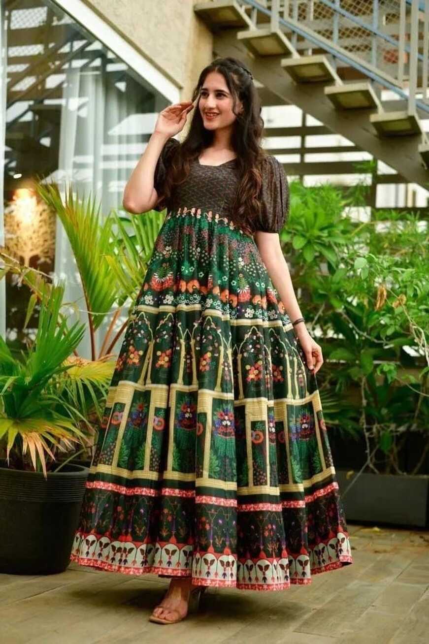 Printed green Fancy Designer Dress, Machine wash, Western Wear at ...