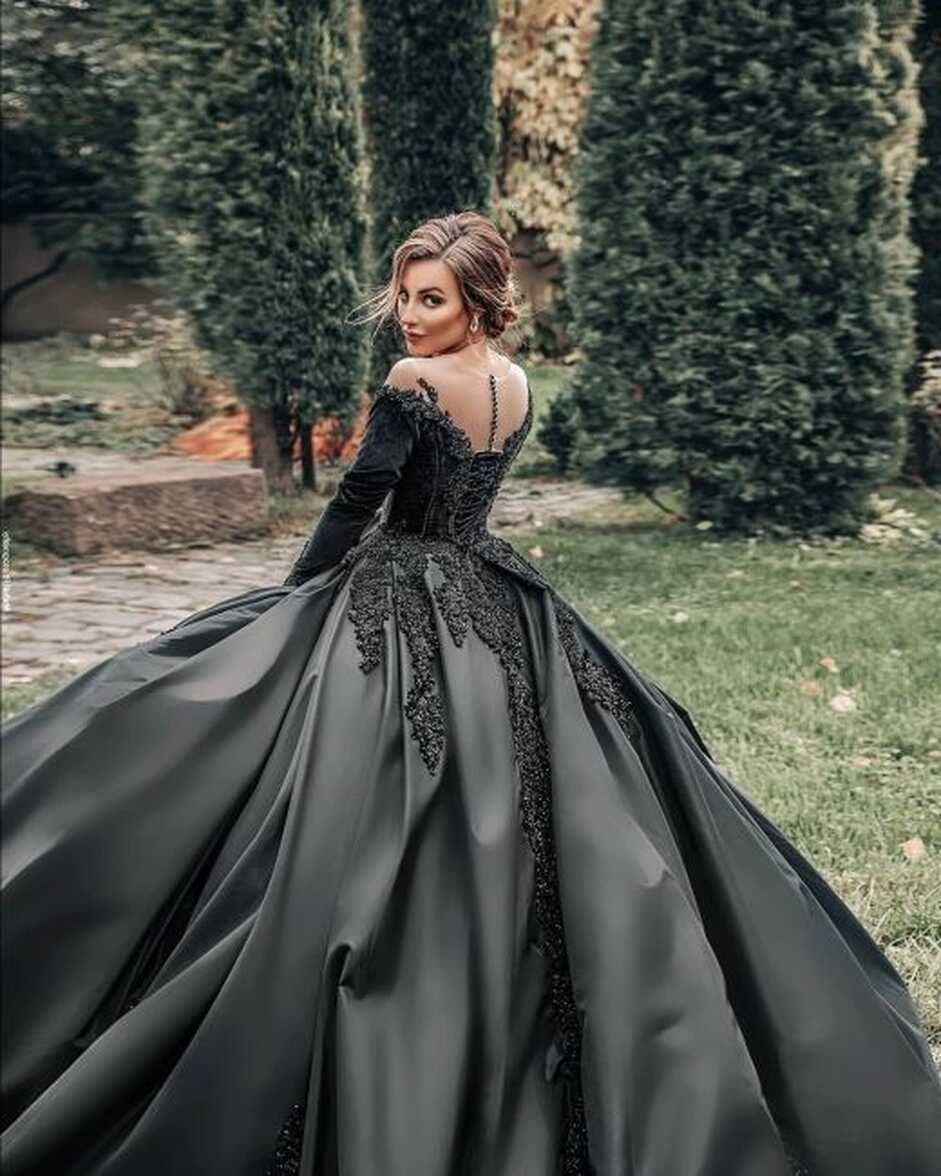 Prinzessin Hochzeitskleider Schwarz | Brautkleider mit Ärmel ...