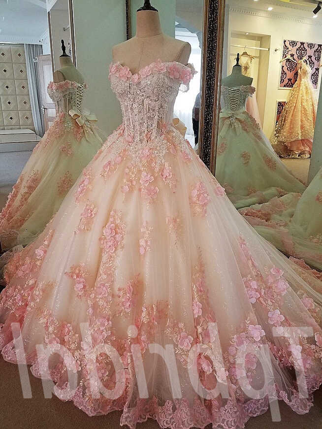 Prom Dress Pink 2018 Ball Gown Princess Formal Party Dress Train