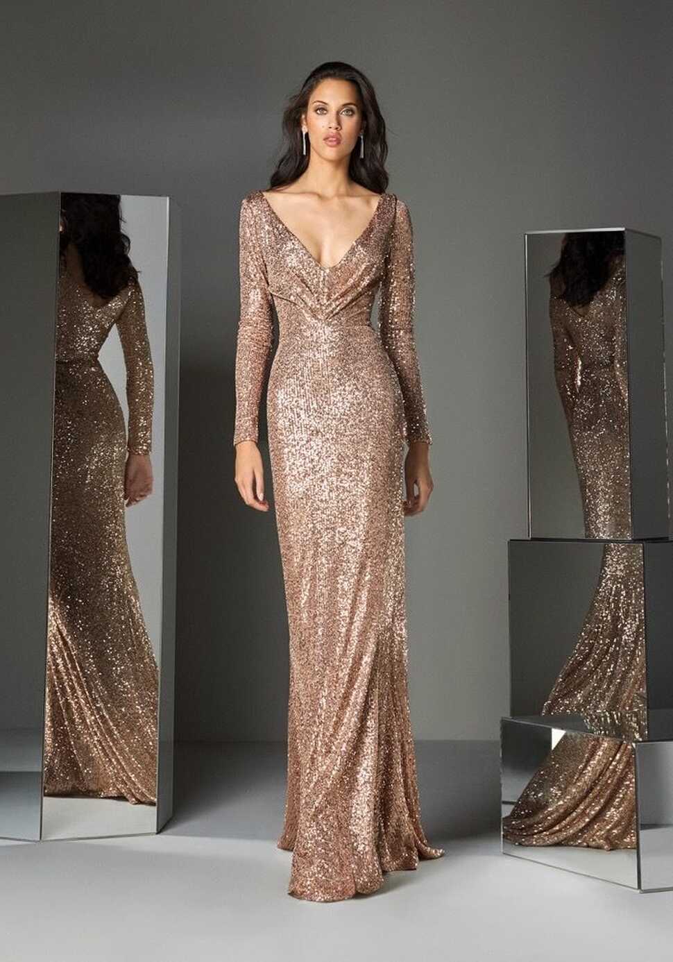 Pronovias | TS STYLE 100 Sequined Rose Gold Long Sleeves Evening ...