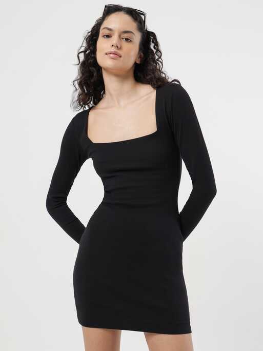 Prya Square Neck Mini Dress in Black - Glue Store